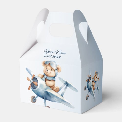 Cute Baby Bear Pilot Blue Airplane Beautiful Favor Boxes