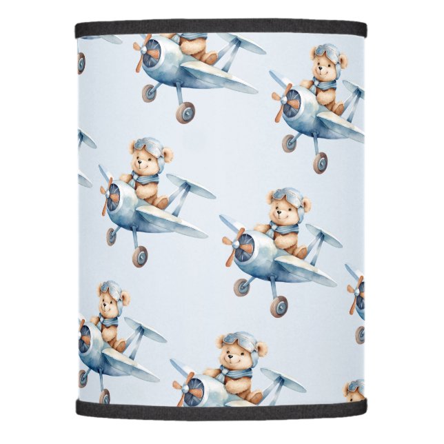 Cute Baby Bear Pilot Blue Airplane Beautiful Lamp Shade (Front)