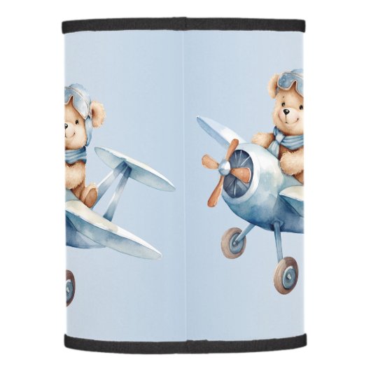 Cute Baby Bear Pilot Blue Airplane Beautiful Lamp Shade (Back)