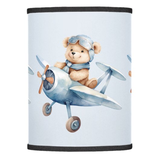 Cute Baby Bear Pilot Blue Airplane Beautiful Lamp Shade (Front)