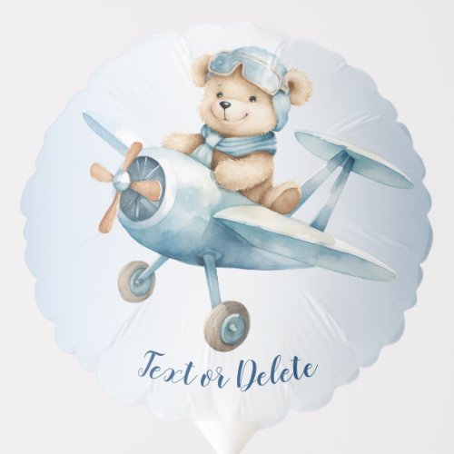 Cute Baby Bear Pilot Blue Airplane Beautiful Party Balloon