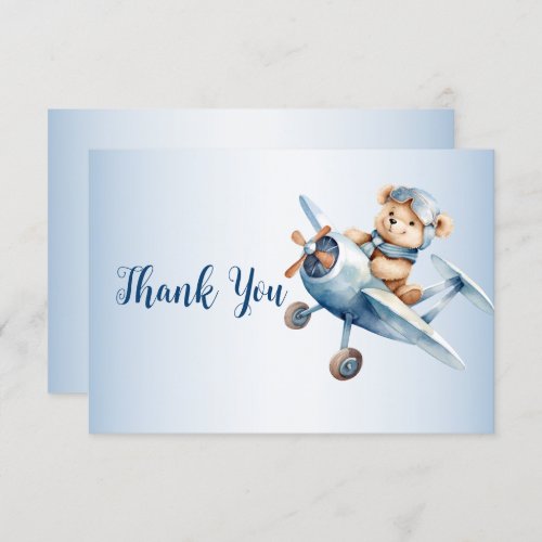 Cute Baby Bear Pilot Blue Airplane Beautiful Thank You Card