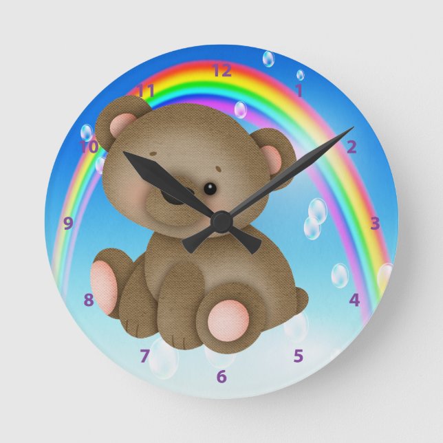 Cute Baby Bear & Rainbow Clock (Front)