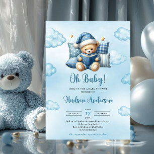 Cute baby bear reading a book boy Baby Shower Invitation