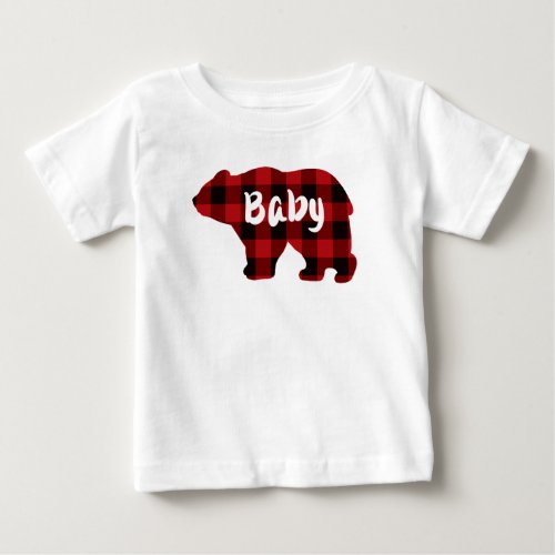 Cute Baby bear red black buffalo plaid pattern Baby T_Shirt