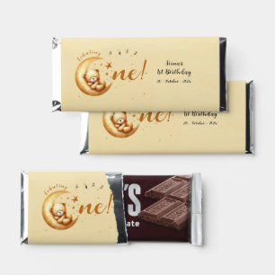 Cute Baby Bear Sleeping On The Moon 1st Birthday Hershey Bar Favors