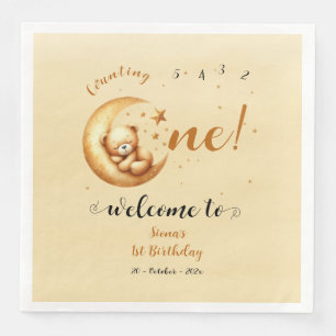 Cute Baby Bear Sleeping On The Moon 1st Birthday Paper Dinner Napkins