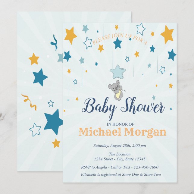 Cute Baby Bear, Stars Invitation (Front/Back)