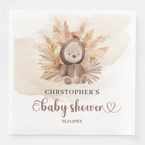 Cute baby bear sweatshirt pampas Baby shower Paper Dinner Napkins