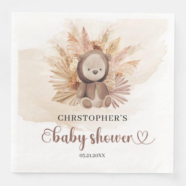 Cute baby bear sweatshirt pampas Baby shower Paper Dinner Napkins (Front)