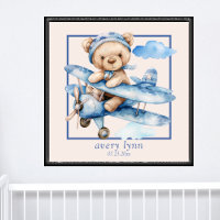 Cute Baby Bear & Toy Airplane Nursery Wall Art
