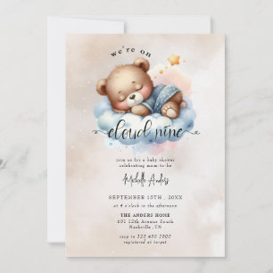Cute Baby Bear Watercolor Boy Baby Shower Invitation