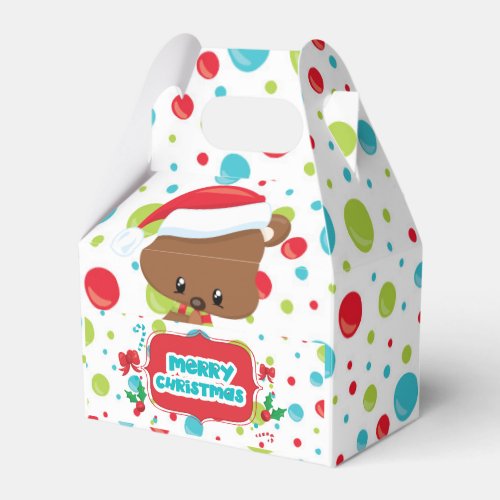 Cute baby bear wearing Santa hat Merry Christmas Favor Boxes