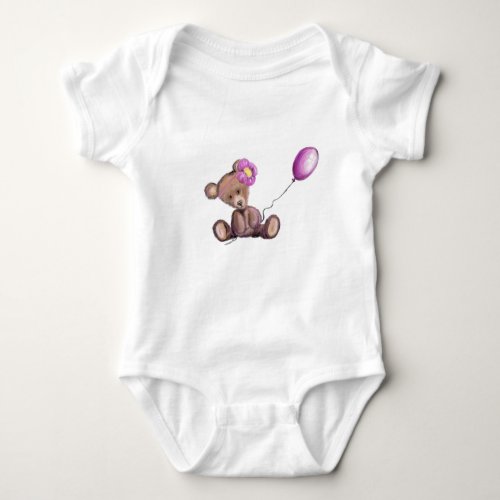 Cute Baby Bear with Balloon Baby Bodysuit