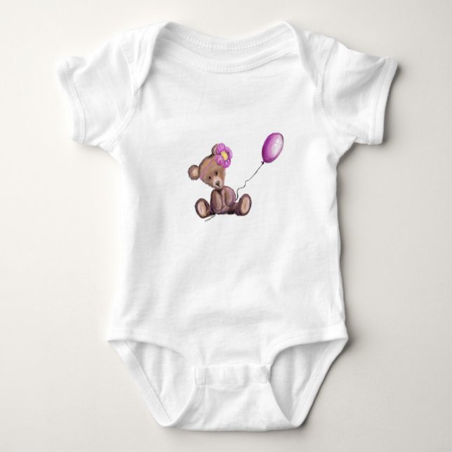 Cute Baby Bear with Balloon Baby Bodysuit (Front)