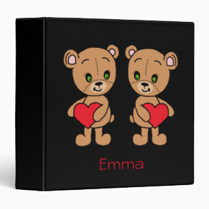 Cute baby bear with hearts 3 ring binder