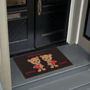 Cute baby bear with hearts doormat