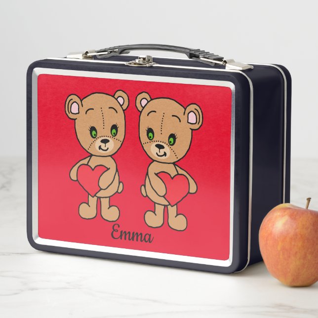 Cute baby bear with hearts   metal lunch box (In Situ)