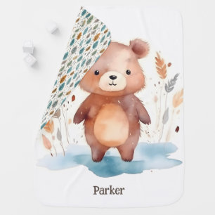 Cute Baby Bear Woodland Animal Monogram Blanket