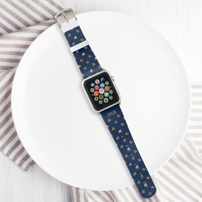 Cute Baby Bears Pattern Personalized Apple Watch Band (Baby Bear Navy Blue Apple Watch Band)