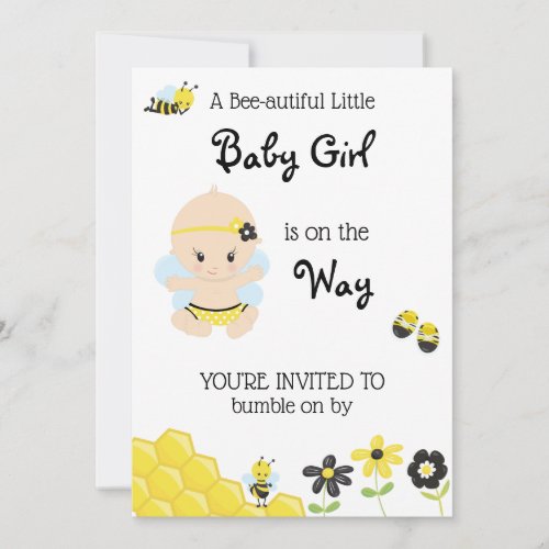 *~* Cute Baby Bee Baby Girl Shower Invitation