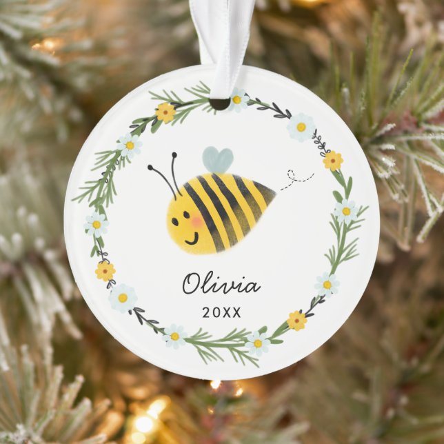 Cute Baby Bee First Christmas Ornament (Tree)