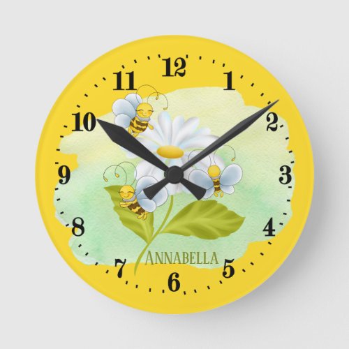 cute baby bee lovers add name  round clock