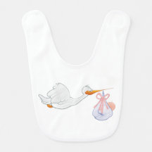 Cute baby bib with baby delivering stork