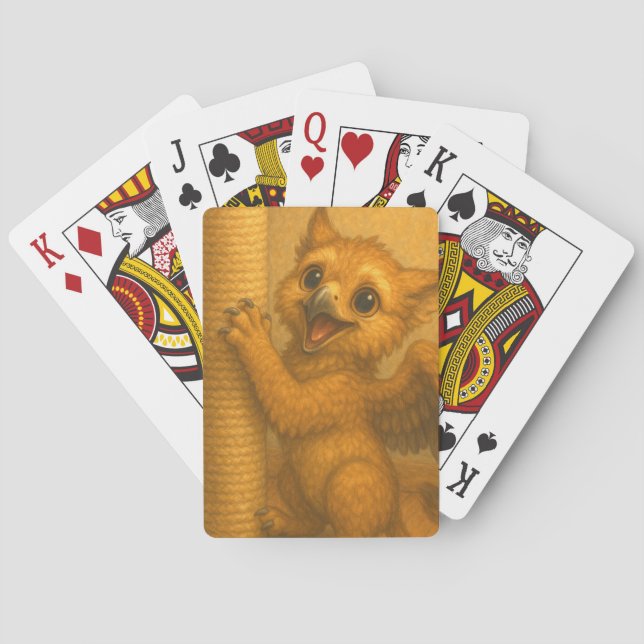 Cute baby big eye gryphon scratching post fantasy poker cards (Back)