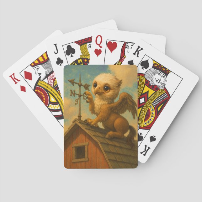 Cute baby big eye hippogriff funny fantasy art poker cards (Back)