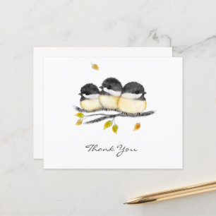 Cute Baby Bird 3 Chickadees on Tree Branch