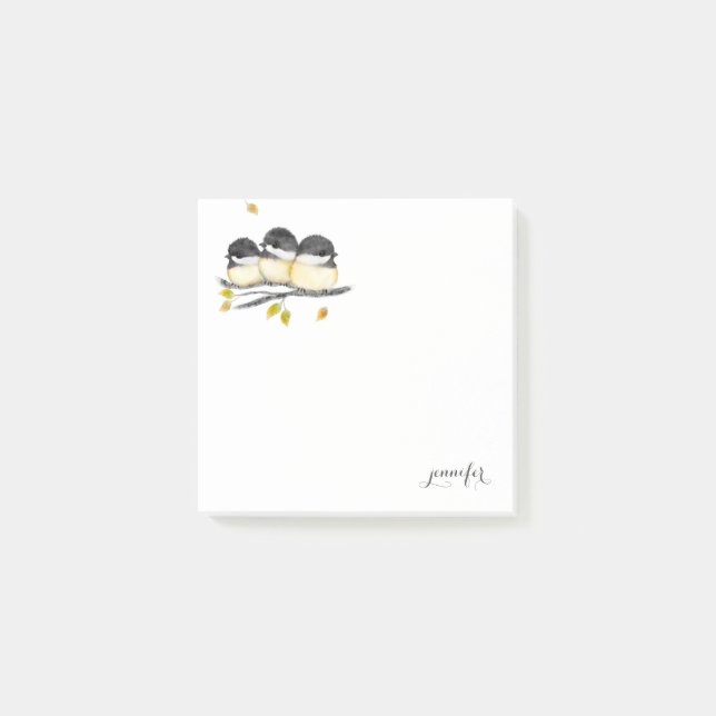 Cute Baby Bird 3 Chickadees on Tree Branch Post-it Notes (Front)