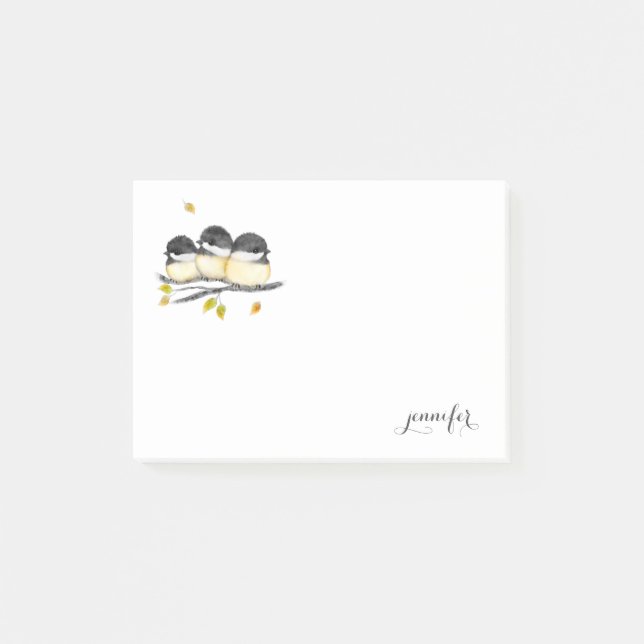Cute Baby Bird 3 Chickadees on Tree Branch Post-it Notes (Front)