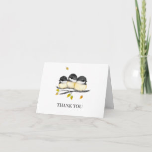 Cute Baby Bird 3 Chickadees on Tree Branch Thank You Card