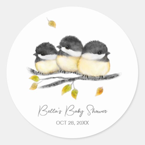 Cute Baby Bird Chickadees Baby Shower Classic Round Sticker