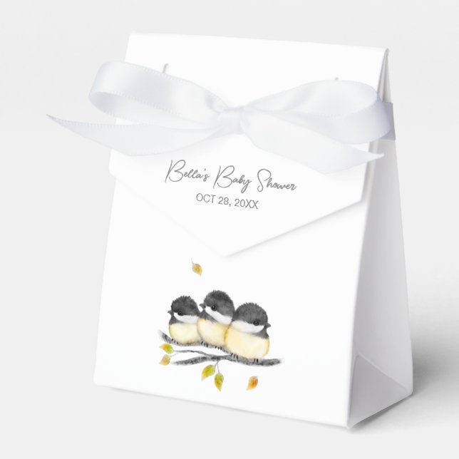Cute Baby Bird Chickadees Baby Shower Favor Boxes (Front Side)