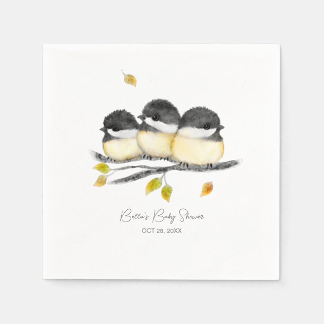 Cute Baby Bird Chickadees Baby Shower Napkins (Front)