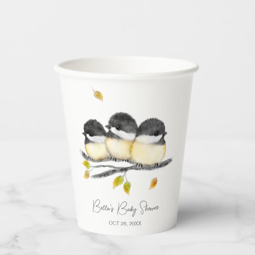 Cute Baby Bird Chickadees Baby Shower Paper Cups