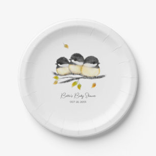 Cute Baby Bird Chickadees Baby Shower Paper Plates