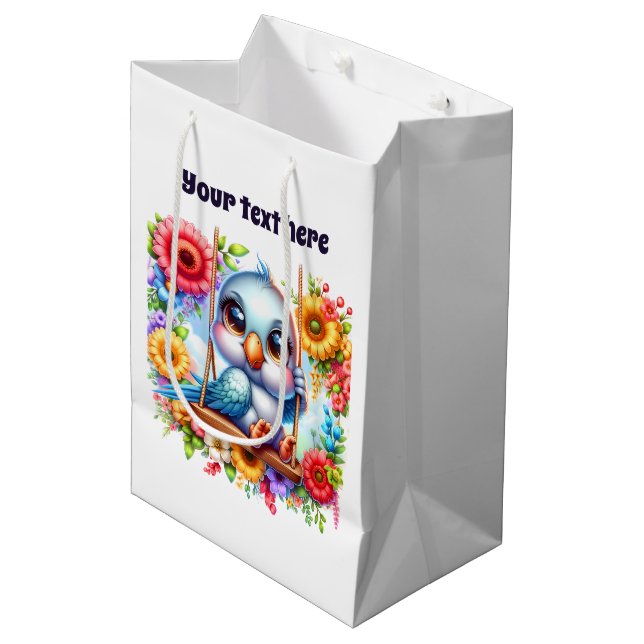 Cute baby bird customizable medium gift bag (Front Angled)