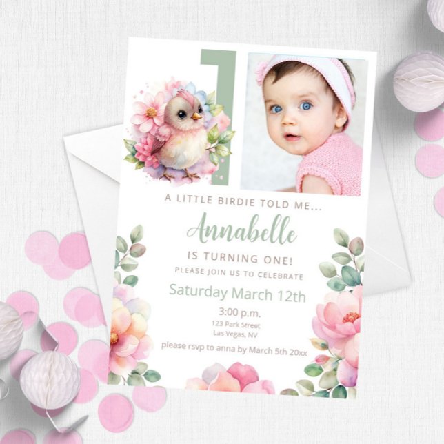 Cute Baby Bird One Year Old Birthday Invitation (Creator Uploaded)