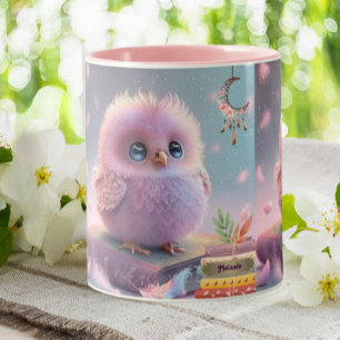 Cute Baby Bird Owl on a Book Personalized Two-Tone Coffee Mug