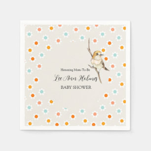 Cute Baby Bird Tiny Flowers Baby Shower Napkins