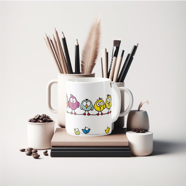 Cute baby birds for your cute love coffee mug (This makes a great stocking stuffer this Christmas. These cute birds are on a wire.)