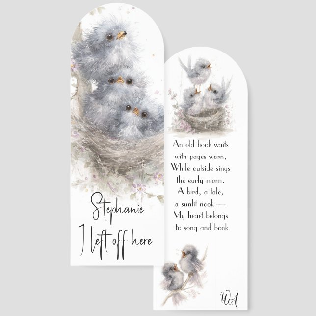 Cute Baby Birds Illustration Bookmarks (Front & Back)