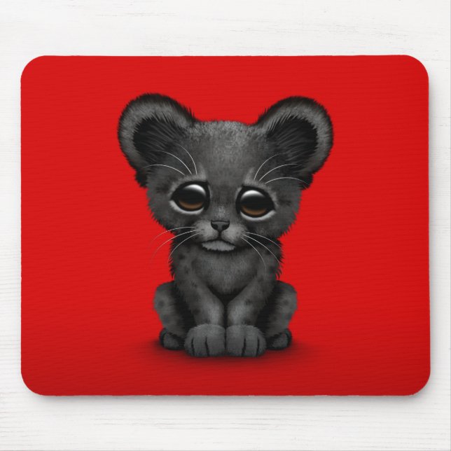 Cute Baby Black Panther Cub on Red Mouse Pad (Front)