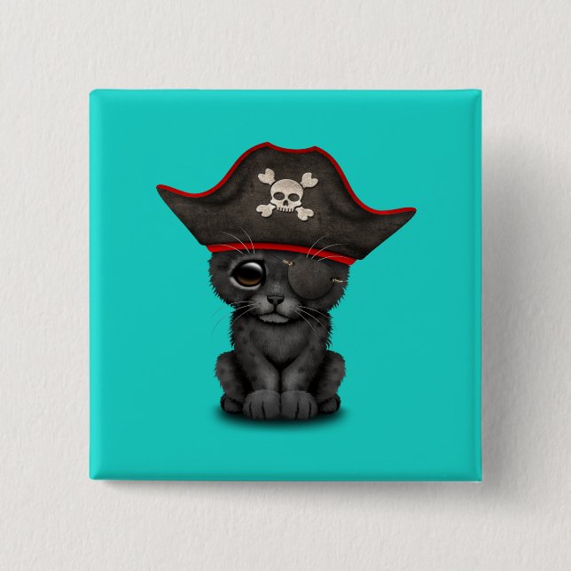 Cute Baby Black Panther Cub Pirate Pinback Button (Front)