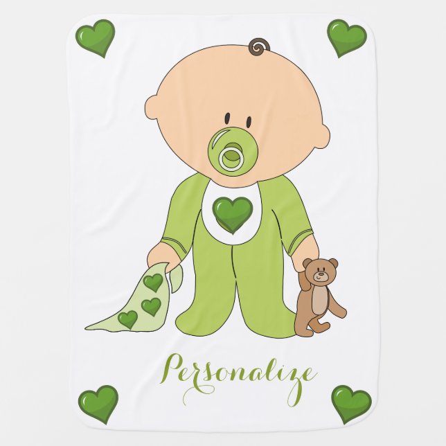 Cute Baby Blanket Teddy Bear Pacifier Personalize (Front)