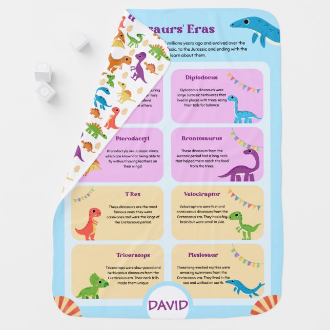 Cute Baby Blanket with Vibrant Dinosaurs. (In Situ)