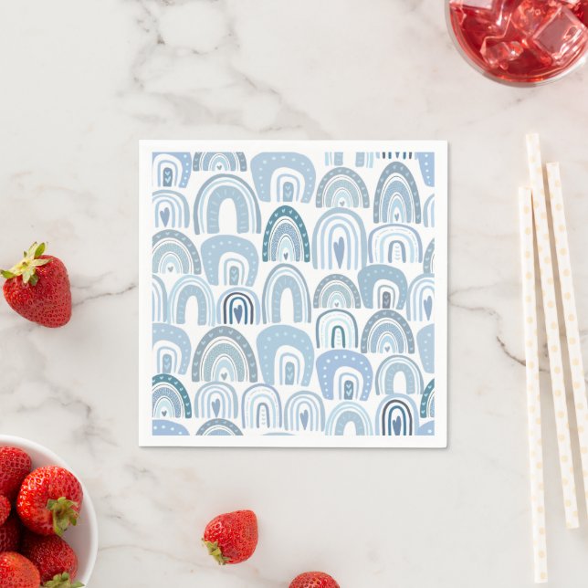 Cute Baby Blue Boho Rainbow Pattern Napkins (Insitu)